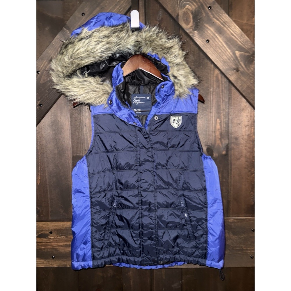 American Eagle Y2K Women's‎ XL AE Faux fur trim Hooded Puffer Vest 2010